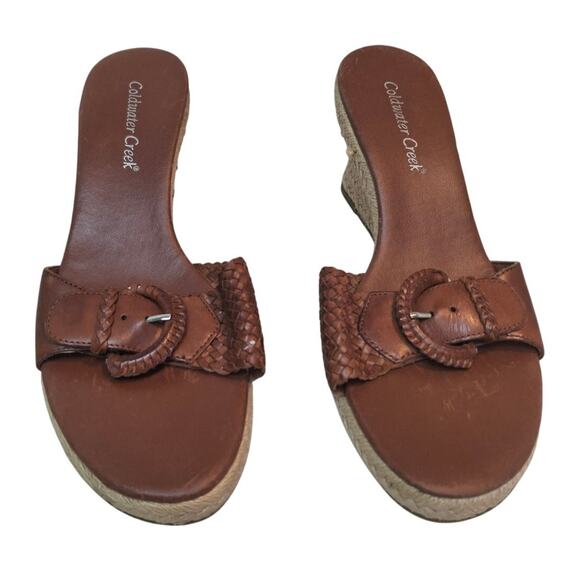 Coldwater Creek Womens Size 8.5M Leather Woven Buckle Slip On Wedge Sandals - Picture 1 of 9